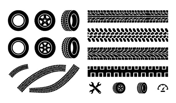 Minimal tyre and tread pattern brush flat vector illustration isolated on white