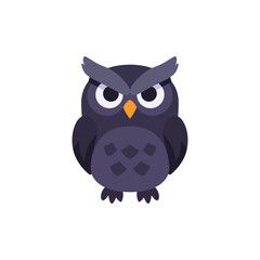 Fototapeta premium Dark Halloween owl with large eyes, small beak, feathered body, and perched pose, spooky night bird icon for haunted forest theme and seasonal decoration, colorful illustration