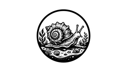 Black and white snail illustration. © Mojah