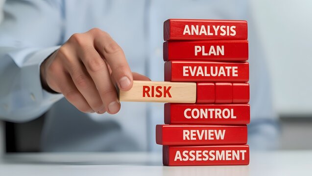 Businessman pulling out risk block from wooden tower with risk management strategy concepts