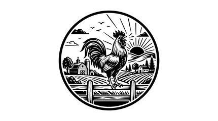 Rooster standing on a fence post. © Mojah
