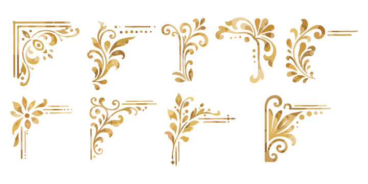 Watercolor vintage gold floral corner ornaments collection