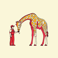 Obraz premium Person feeding a tall giraffe