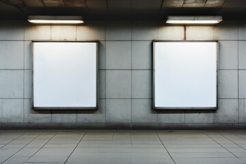 Obraz na płótnie Canvas Blank billboards illuminating in an underground station for advertising mockups
