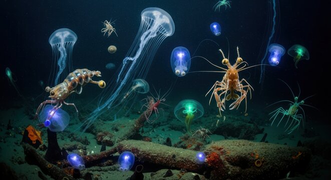 Deep Sea Creatures Underwater.