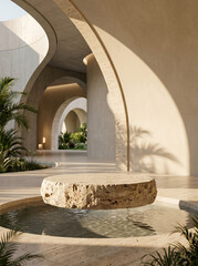 Fototapeta premium Modern architecture with a stone podium and water feature
