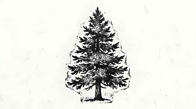 Hand-drawn rustic pine tree illustration in monochrome, perfect for nature-inspired designs and seasonal projects