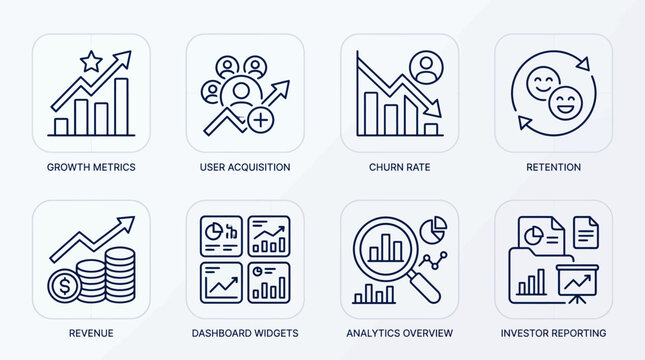 Comprehensive Business Analytics and Kpi Monitoring Line Art Icons