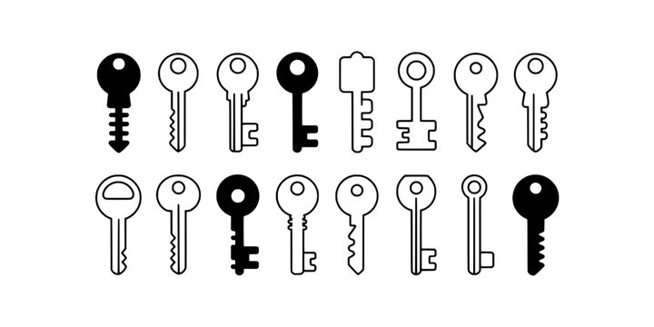 Keys Outline Icons Set with Circular Ring Details and Minimal Black Vector Shapes for Ui, Web, and Signage