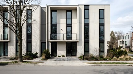 Obraz premium Modern Concrete Townhouse Architecture with Large Windows