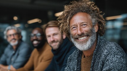 Fototapeta premium Multi-generational business team collaborating modern office diverse ages experience knowledge sharing teamwork professional corporate culture inclusivity