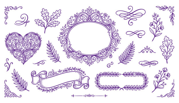 Ornate floral frame vector set with decorative vintage borders and elegant flourishes