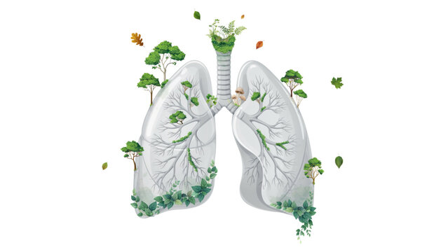 Medical illustration of human lungs with green virus particles Vector