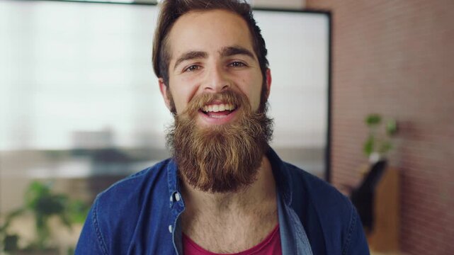 Creative, happy and face with businessman for career opportunity or development in office. Portrait, man or business designer with smile for company growth, work inspiration or design in workplace