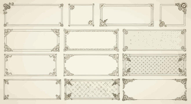 Vintage ornate frames, decorative borders, retro page embellishments, elegant design elements