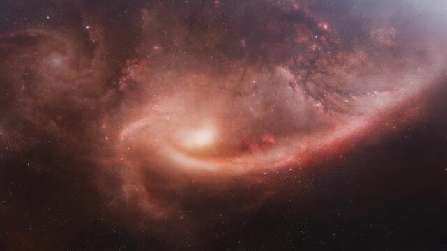 Mesmerizing cosmic dance of swirling red nebulae and distant galaxies in deep space