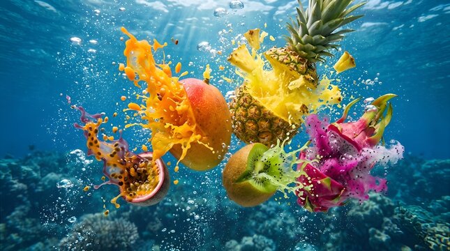 Fruits exploding underwater colo&hellip;