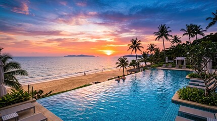 Fototapeta premium swimming pool at sunset