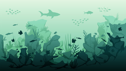 Underwater landscape illustration with coral reef and fish © Moleng24