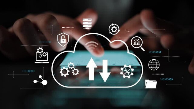 Abstract Concept of Data Transfer with Cloud Technology and Digital Icons Representing Upload and Download Processes. Entropy.