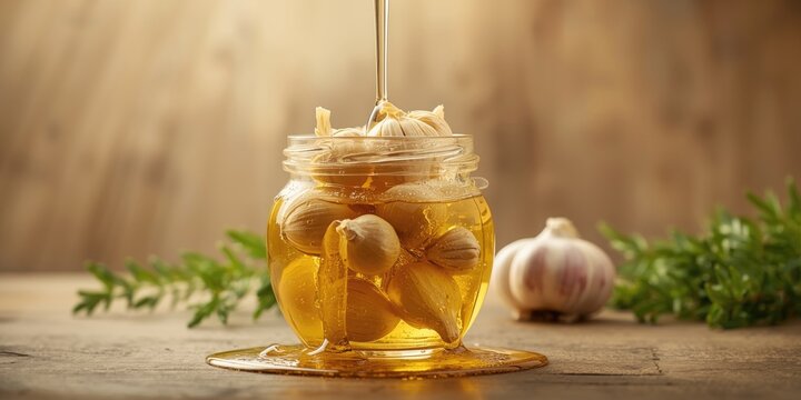 Natural probiotic garlic cloves infused in sweet honey syrup