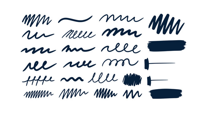 Hand drawn vector ink brush strokes scribbles and wavy lines collection for graphic design projects