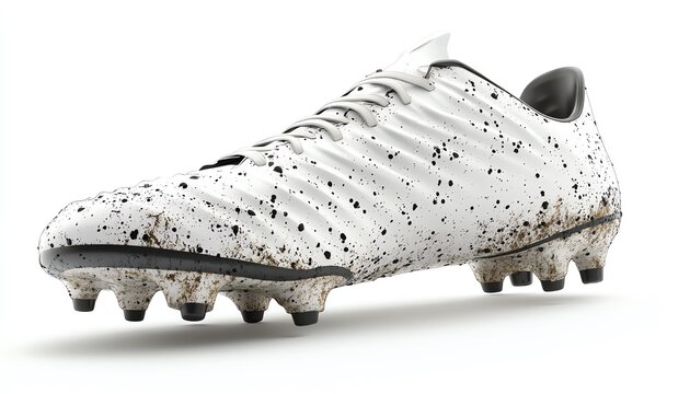 A soccer cleat with dirt marks and a realistic sole pattern isolate white background