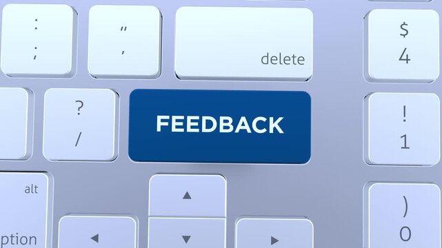 3D Animation of Feedback key or button pressed on a computer keyboard. Feedback concept 4k video.