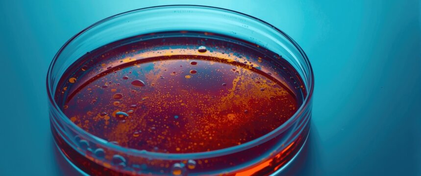 Visual chemistry concept showing cobalt chloride liquid inside Petri dish