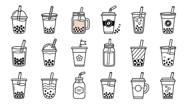 Bubble Tea Collection: Hand-Drawn Vector Icons of Sweet Drinks