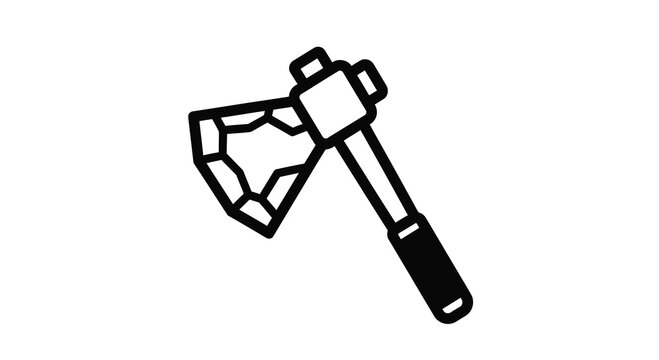 Stone hand axe with black handle simplified linear silhouette handaxe tool weapon