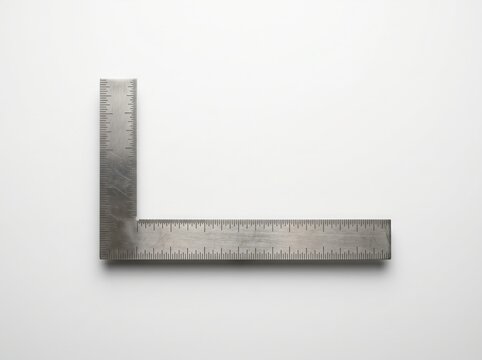 Detailed Close-Up of a Metal L-Square Ruler on a White Background for Precision Measurement