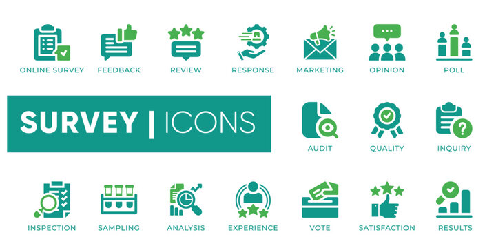Survey Icons Customer Feedback Market Research Quality Audit Vector Set