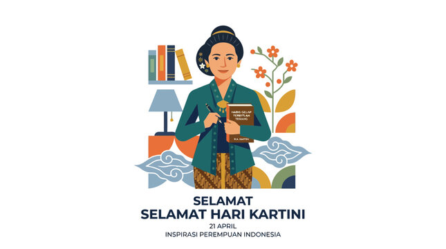 Kartini Day Illustration: Indonesian Woman Holding Book, Education, History