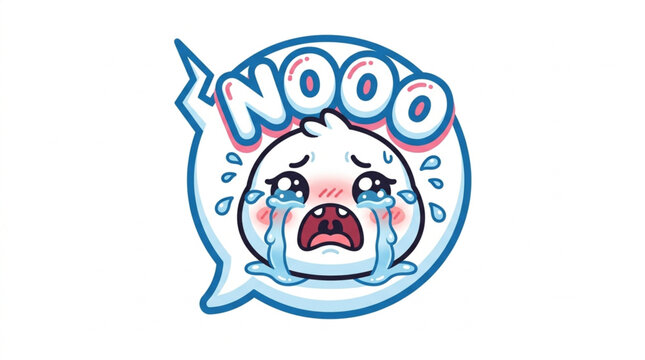Cute cartoon character crying loudly with word nooo.