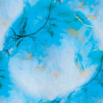 Vector Ink Canvas. Water Elegant Background. Shiny Golden Glitter. Luxury Seamless Ink Painting. Foil Sea Paint. Blue Seamless Background. Watercolor Marble. Gold Marble Watercolor. Liquid Alcohol Ink