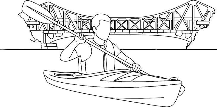 Person rowing a small boat with single oar outdoors.