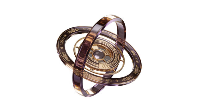 Ornate vintage astrolabe with purple crystal and gold rings