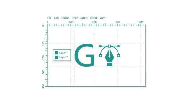 Vector Graphic Design Software Interface with Pen Tool and Layers