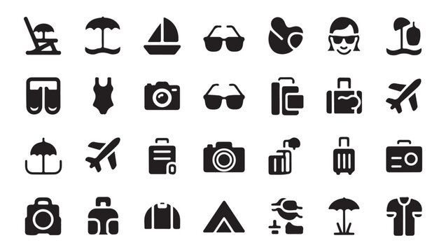 Collection of summer vacation travel icons and symbols.