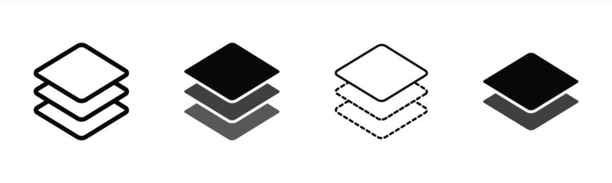 Layer vector icon set featuring black line icons representing level tier and floor structures for interface design architecture concept
