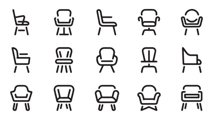 Armchair and chair icons line art set minimalist modern furniture vector simple style. © MdRony