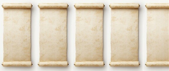 Traditional antique scroll illustrations featured on white backgrounds as vertical banners