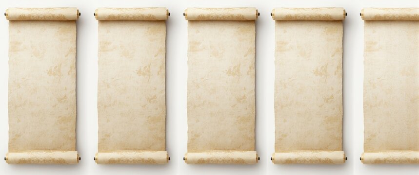 Traditional antique scroll illustrations featured on white backgrounds as vertical banners
