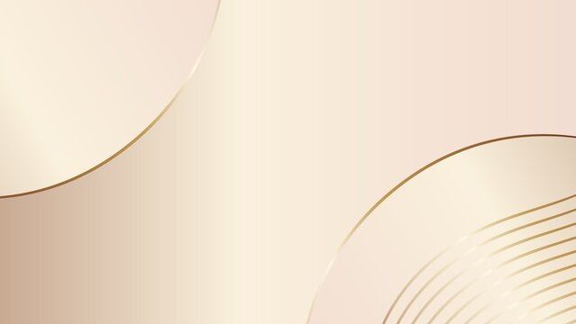 ​An elegant abstract background featuring soft beige and cream gradients. The design is highlighted by smooth, sweeping curved shapes and multiple thin, shimmering gold metallic lines that create a lu