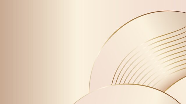 ​An elegant abstract background featuring soft beige and cream gradients. The design is highlighted by smooth, sweeping curved shapes and multiple thin, shimmering gold metallic lines that create a lu