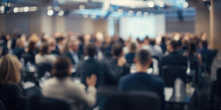Soft focus photo of a crowded conference room with people in an artistic banner