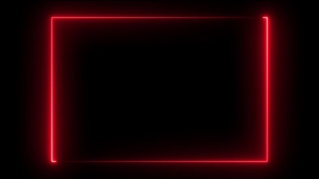 Red neon glowing rectangular frame border animation on black background