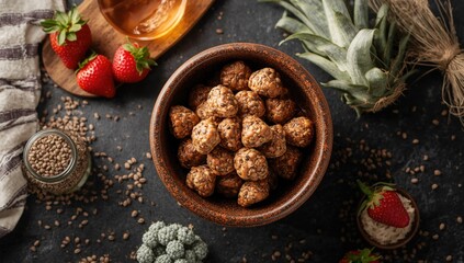 Fototapeta premium Wholesome tropical fruit and chia seed treat for workout recovery