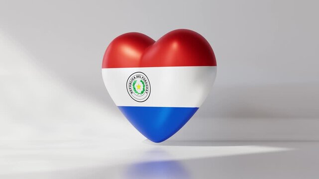 A 3D heart with the flag of Paraguay rotating. The heart moves smoothly in a loop, symbolizing love and connection to national pride and identity
